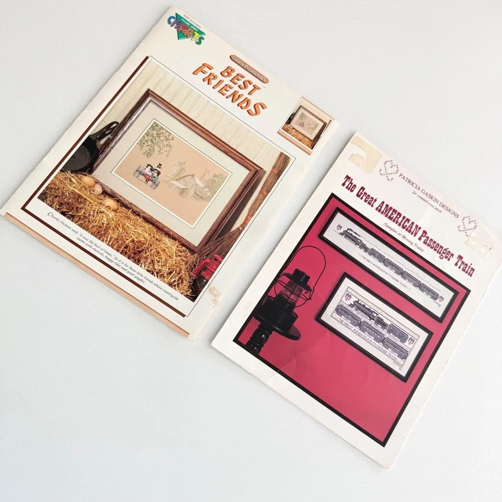 Lot 2 Vintage Cross Stitch Pattern Books Amish Train Americana‎ Sampler